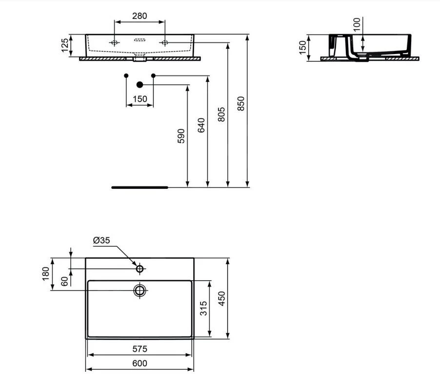 Ideal Standard Extra - Opbouw Wastafel 600x450 Mm, Met Overloop, Met Kraangat, Wit T388901 2 Ideal Standard Extra - Opbouw Wastafel 600x450 Mm, Met Overloop, Met Kraangat, Wit T388901 - Afbeelding 2