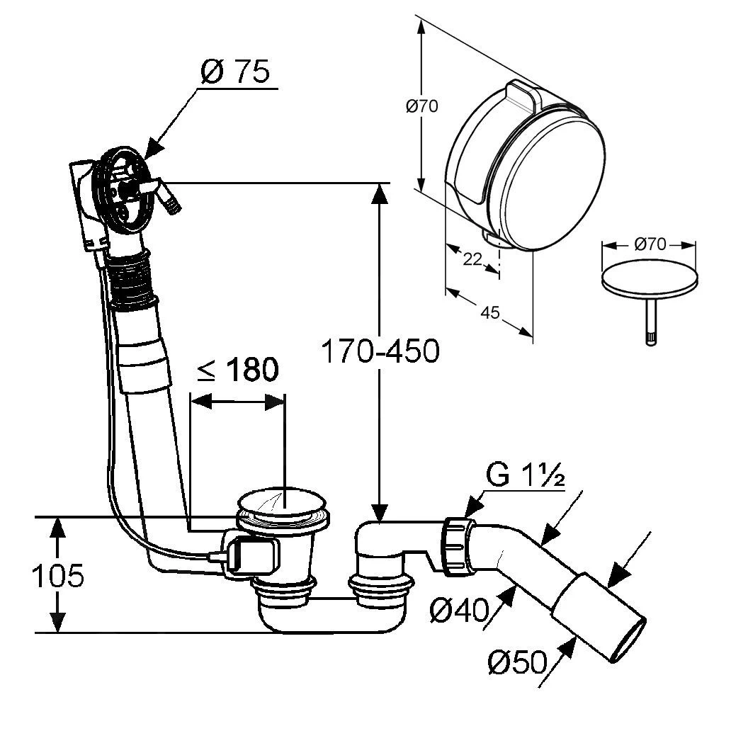 Kludi Sifons - Badvul- En Afvoercombinatie 2120005N-00 2 Kludi Sifons - Badvul- En Afvoercombinatie 2120005N-00 - Afbeelding 2
