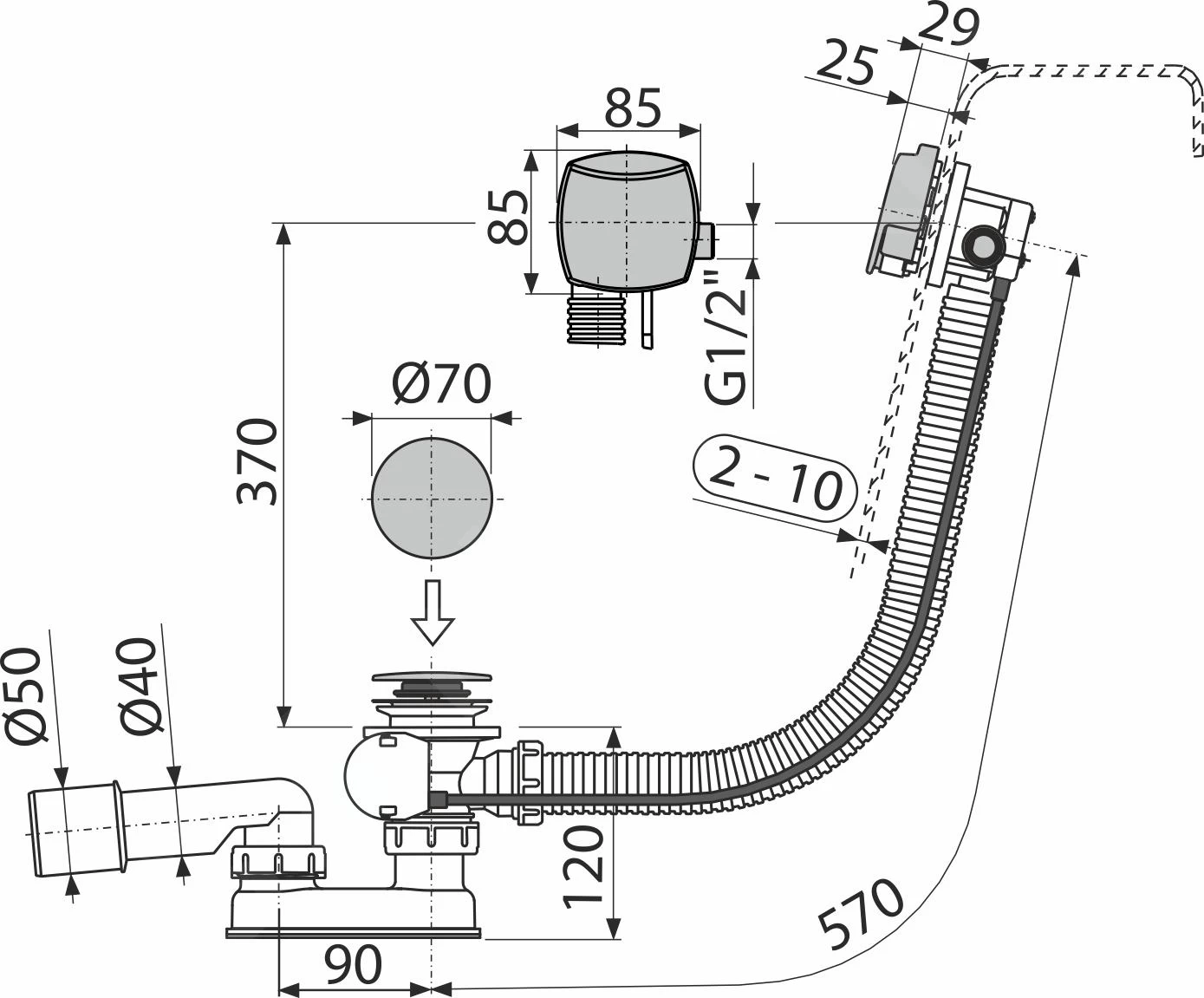 Kielle Afvoergarnituren - Badafvoer En Vul Overloopcombinatie, Lengte 570 Mm, Chroom 11601030 2 Kielle Afvoergarnituren - Badafvoer En Vul Overloopcombinatie, Lengte 570 Mm, Chroom 11601030 - Afbeelding 2